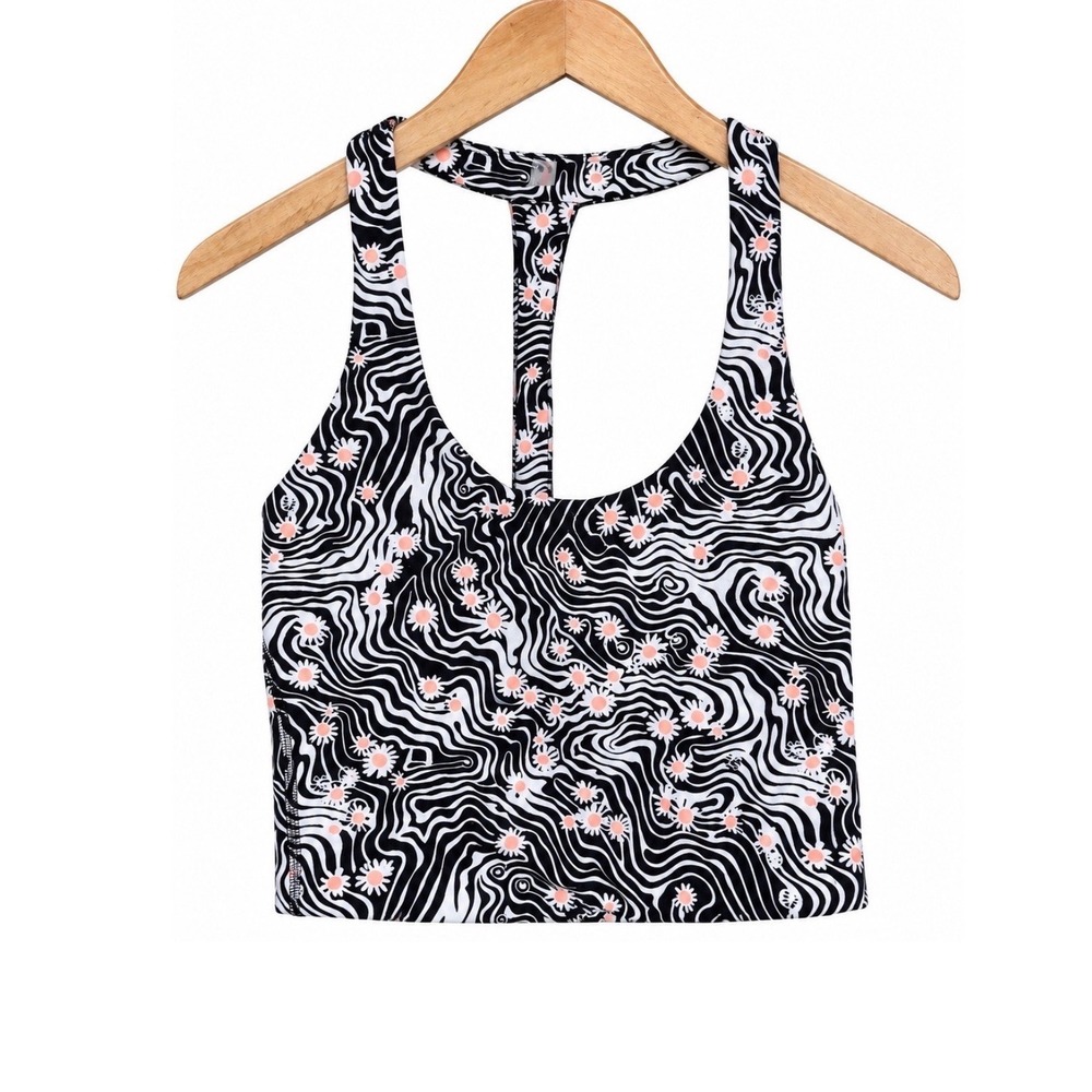 Free People Movement Good Karma Crop Tank Black White Daisy Swirl XS/S